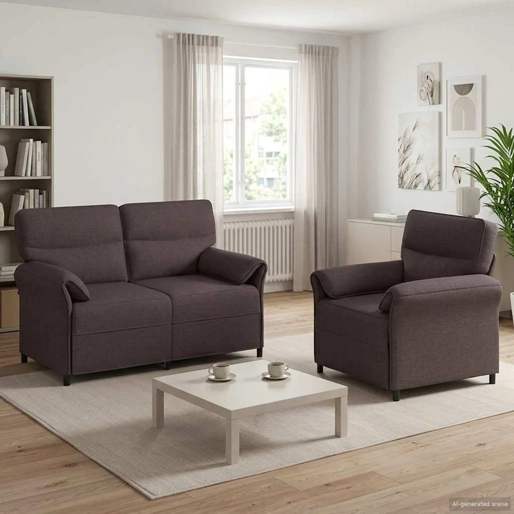 vidaXL Sofasæt 2 stk. i mørk brun stof
