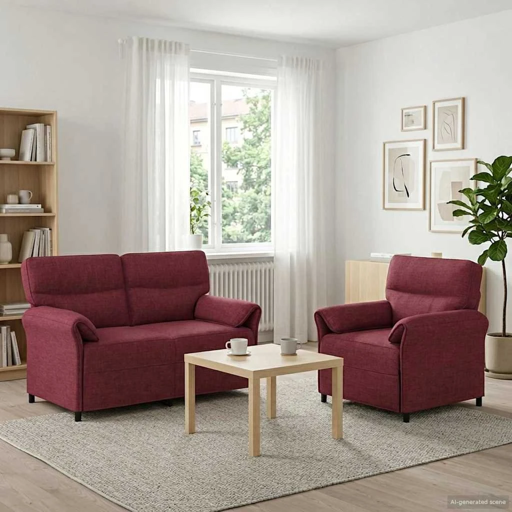vidaXL Sofasæt 2 stk. Vinrød Stof