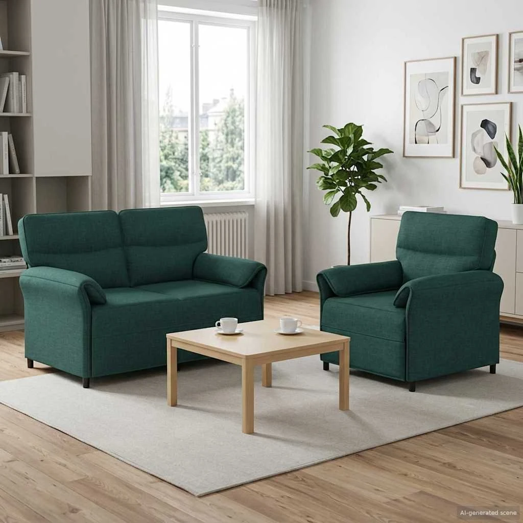 vidaXL Sofasæt 2 dele i mørkegrønt stof