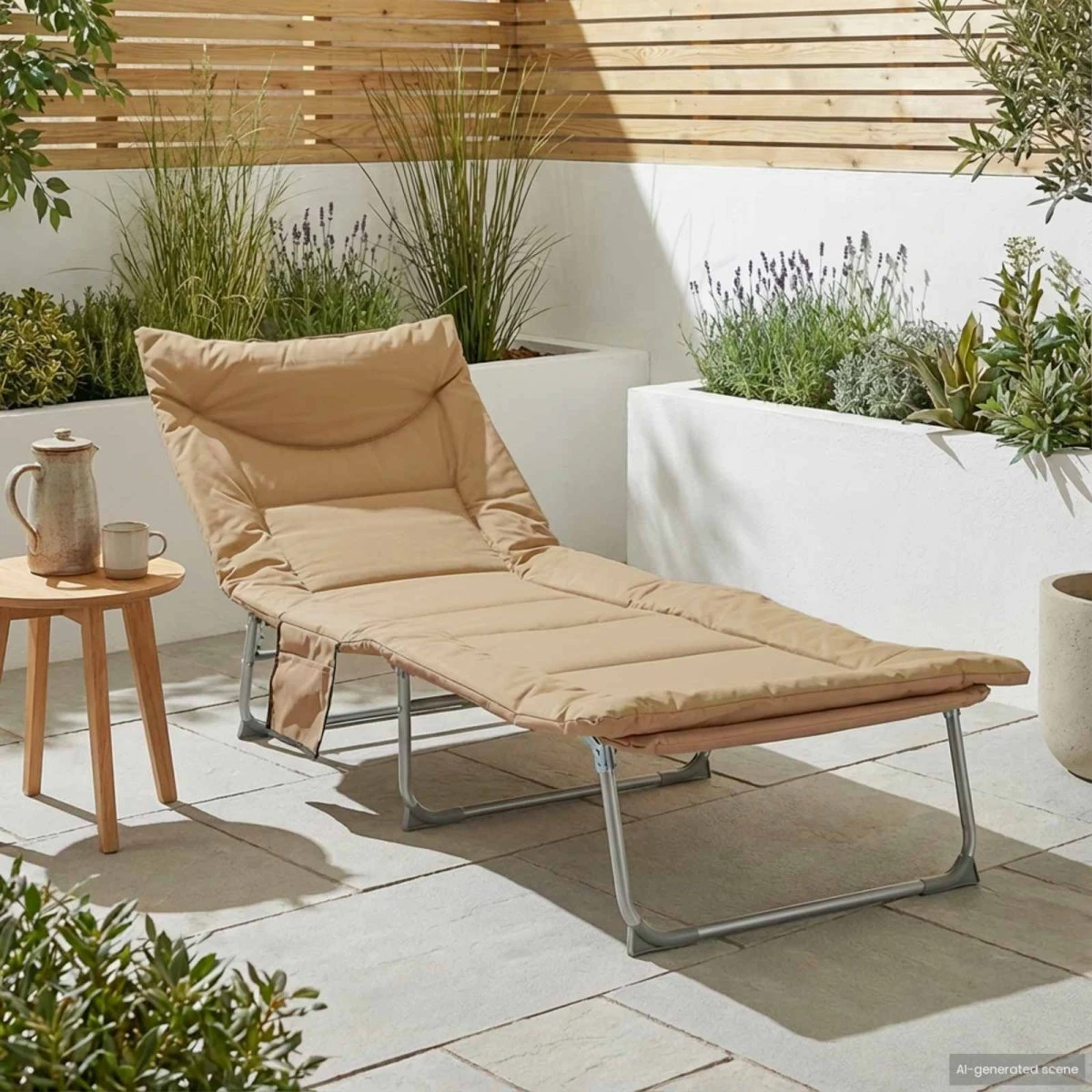 vidaXL Sammenklappelig solstol med pude, Beige
