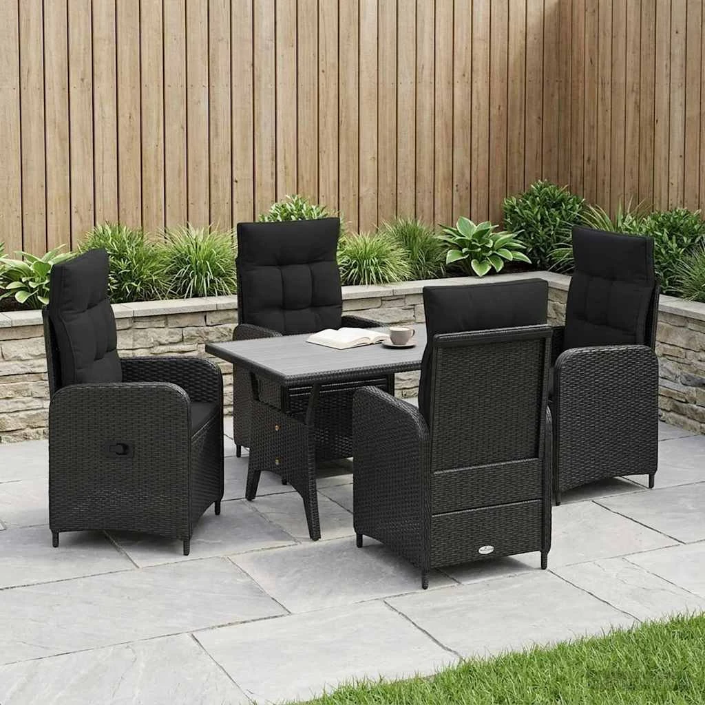 vidaXL Udendørs spisesæt 5 dele i sort polyrattan