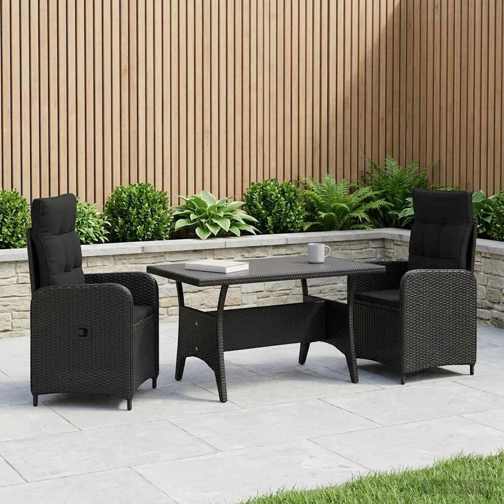 vidaXL Udendørs spisesæt i sort polyrattan, 3 dele