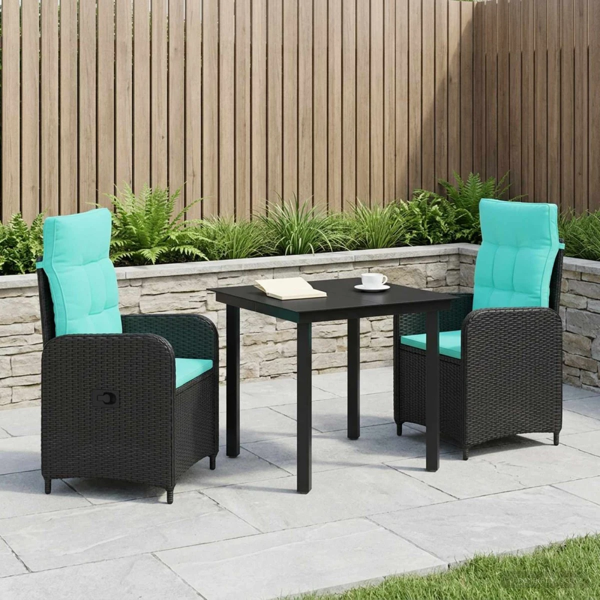 vidaXL Have Spisebordssæt 3 stk. Sort og Turkis Polyrattan