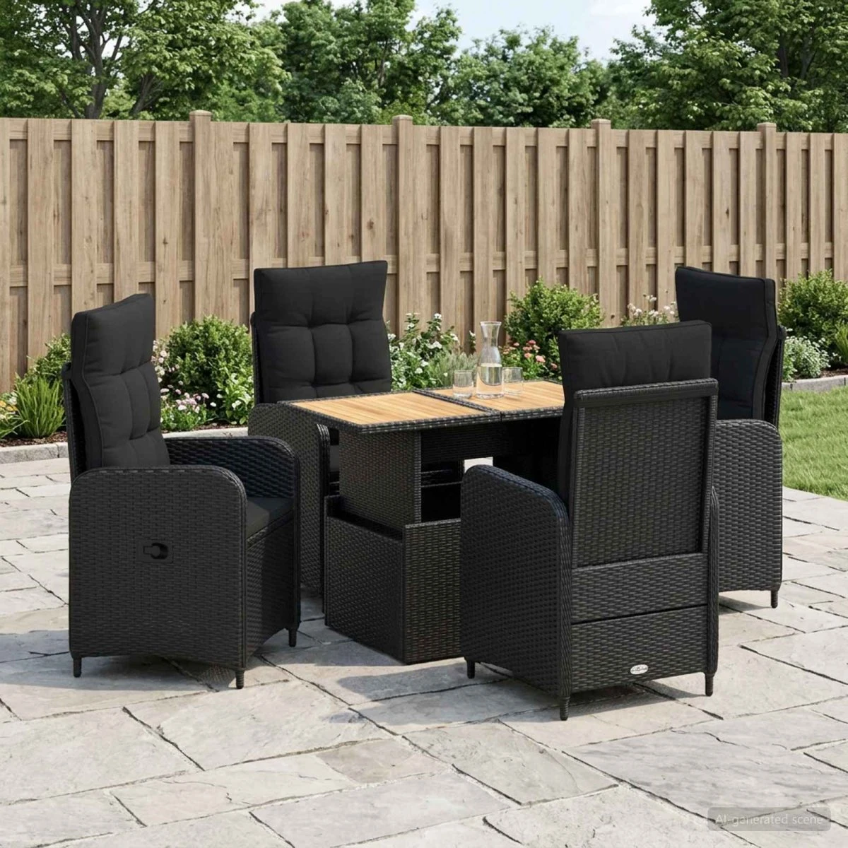 vidaXL Udendørs spisesæt 5 dele i sort med polyrattan