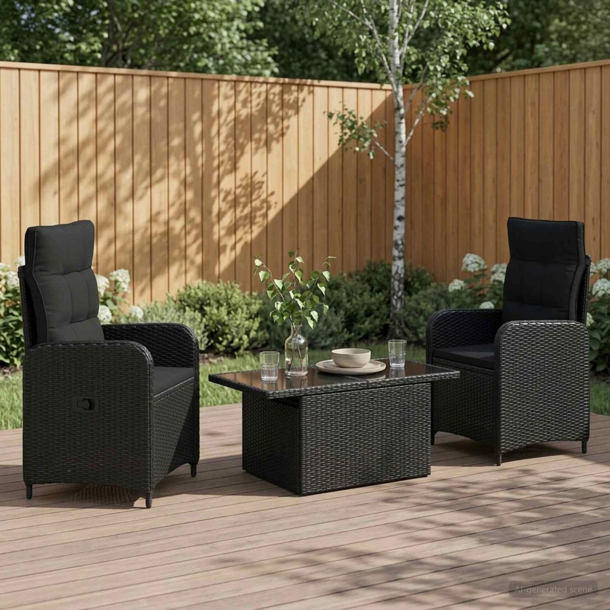 vidaXL Udendørs spisesæt 3 dele i sort polyrattan