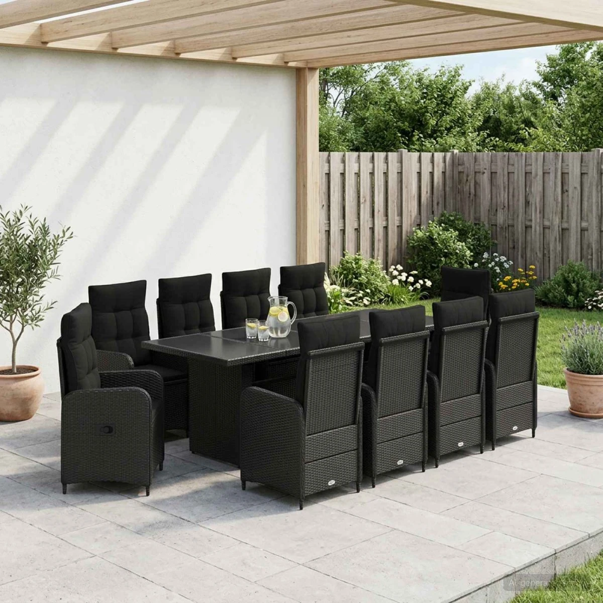 vidaXL Udendørs spisesæt 11 stk. Sort polyrattan