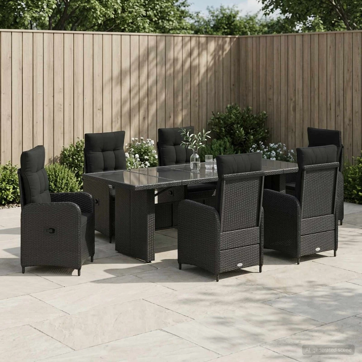vidaXL Udendørs spisesæt 7 stk. i sort polyrattan