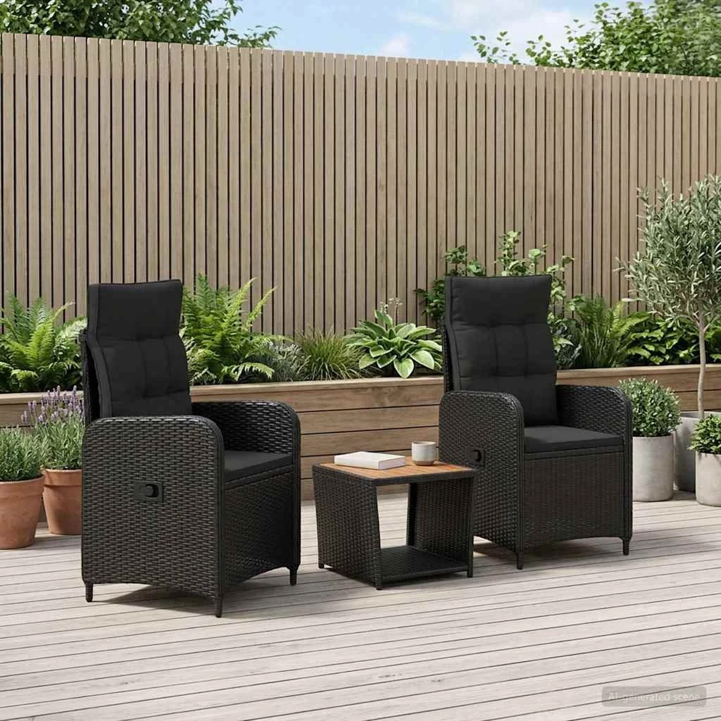 vidaXL Have lounge sæt 3 stk. Sort PE-rattan og stål