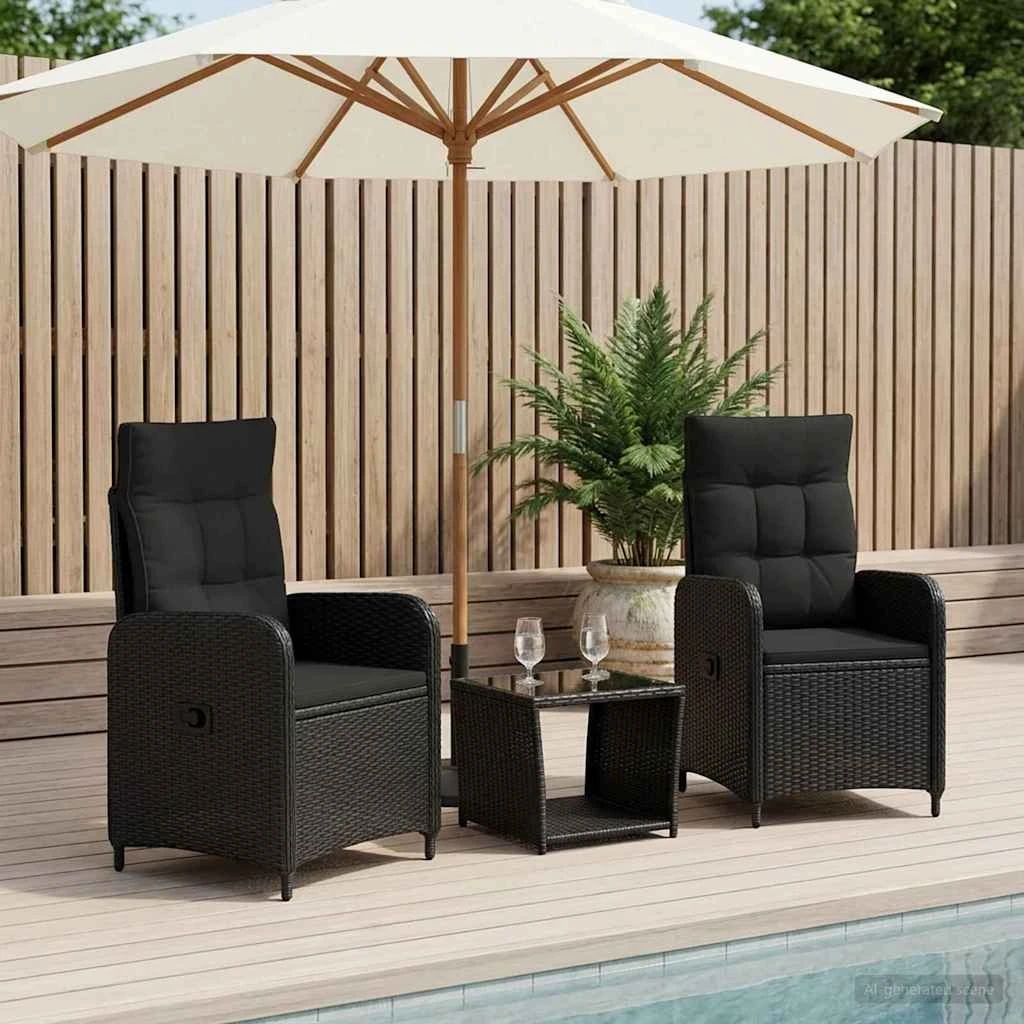 vidaXL Have lounge sæt 3 stk. Sort PE rattan og stål