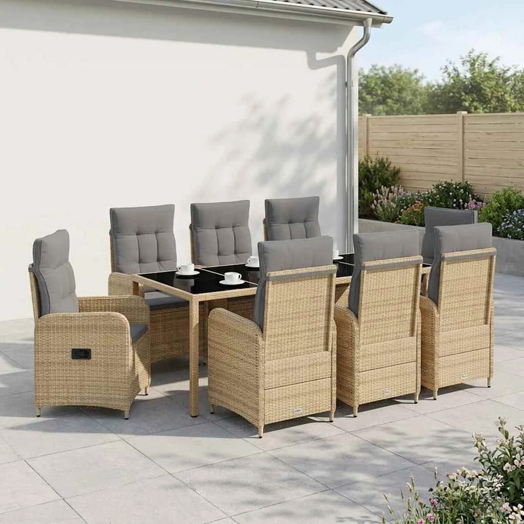 vidaXL Udendørs spisesæt 9 stk. i beige og lys grå polyrattan