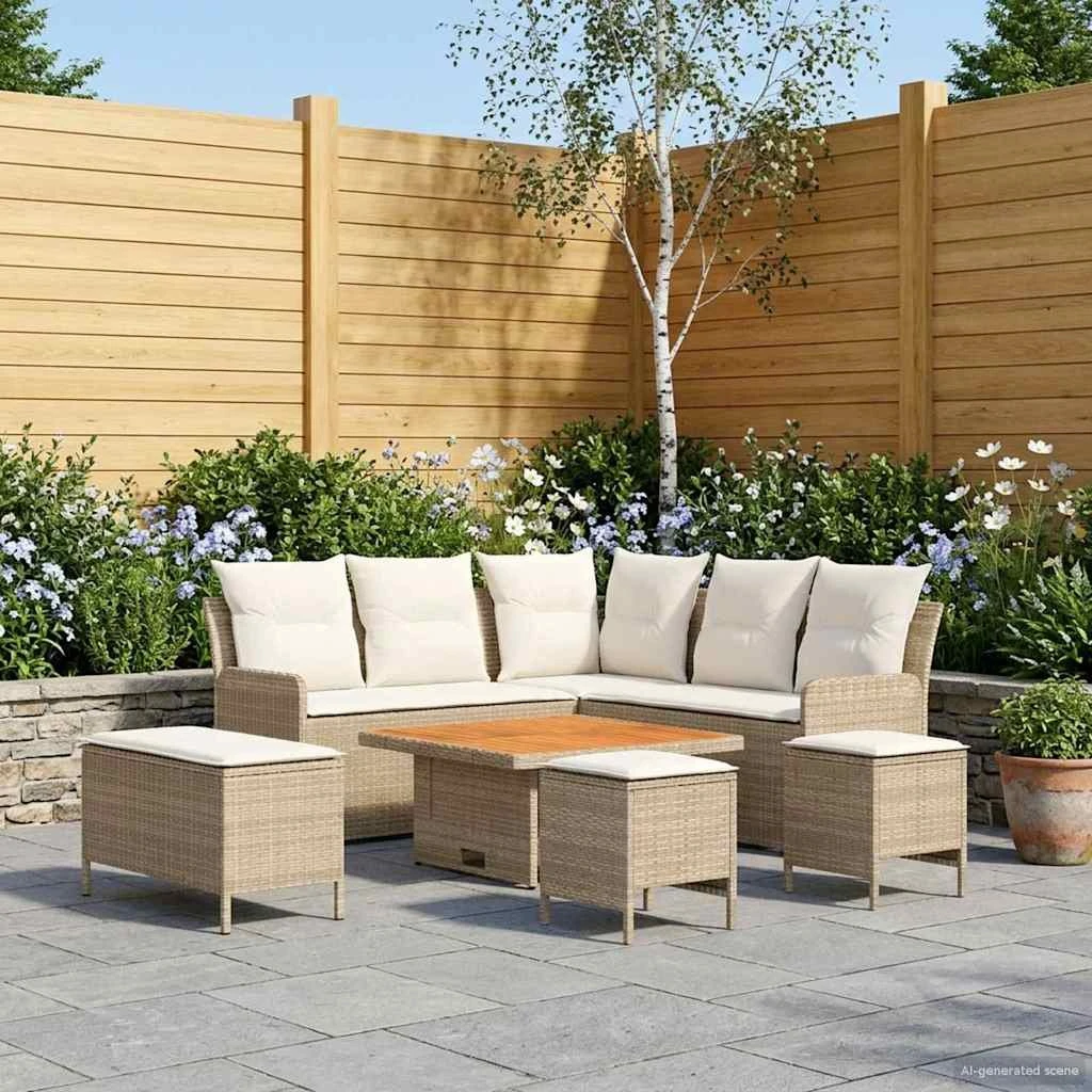 vidaXL Møbelsæt 7 dele i beige og creme PE Rattan