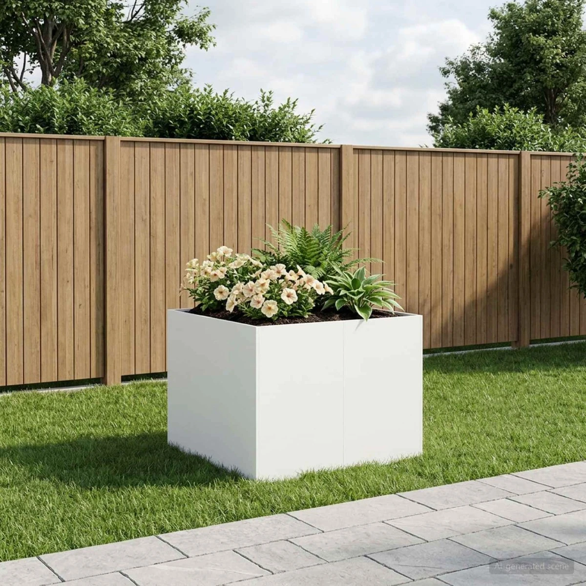 vidaXL Blomsterkrukke Hvid 80 x 80 x 60 cm i koldvalset stål