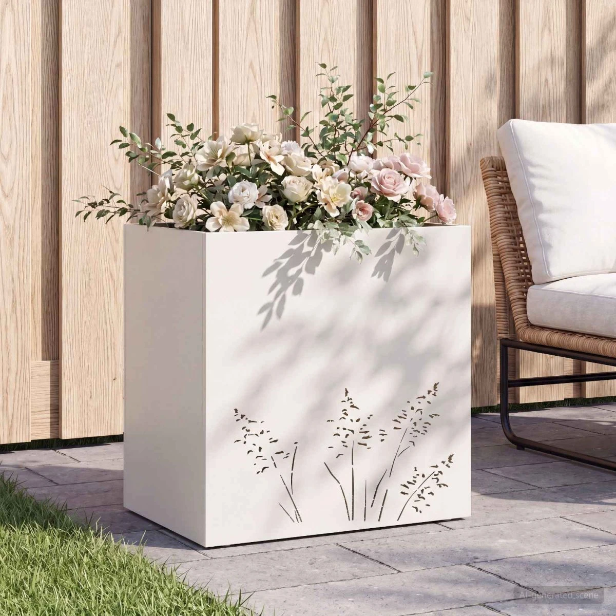 vidaXL Have Blomsterkrukke Hvid 50x30x49 cm i Koldvalset Stål