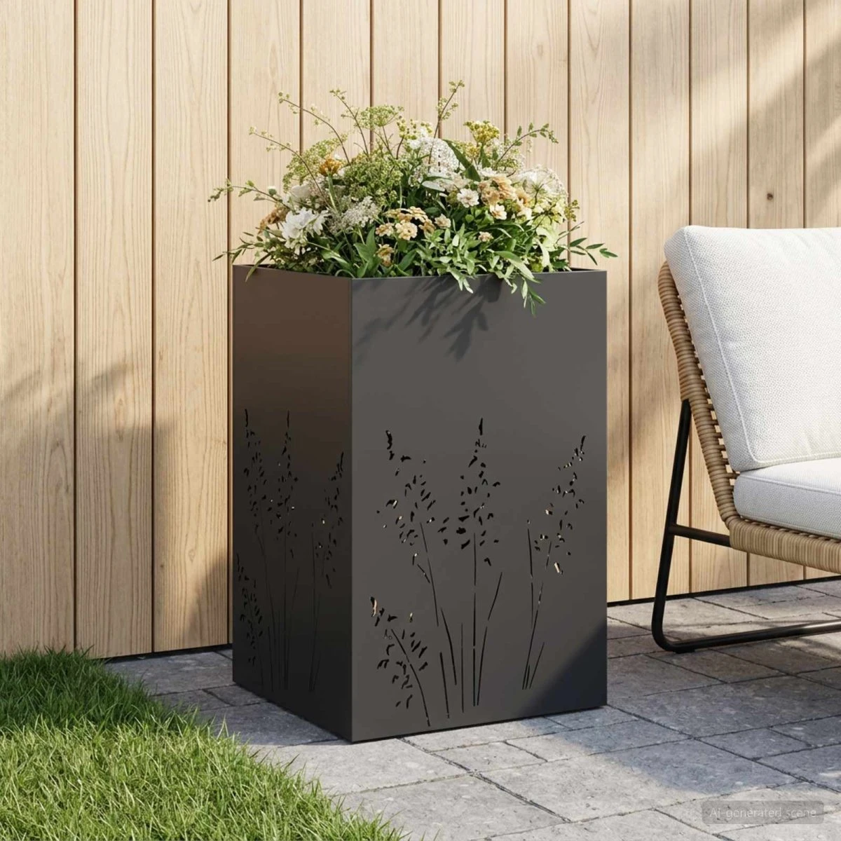 vidaXL Have Blomsterkrukke Sort 50 x 50 x 75 cm i koldvalset stål