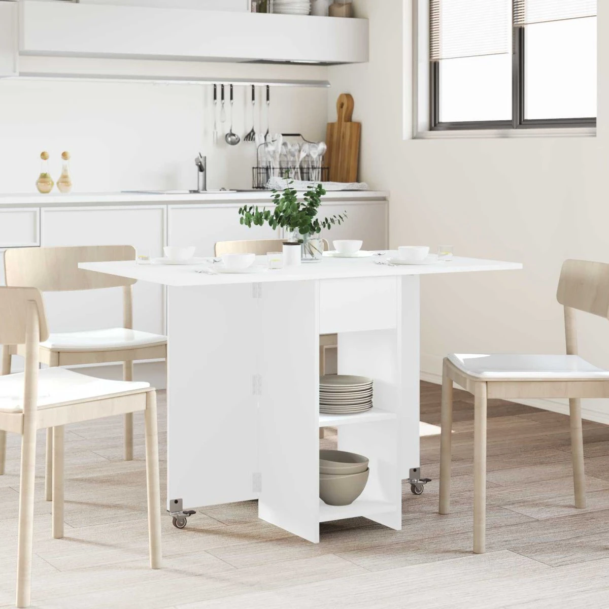 vidaXL Spisebord 115x70x75 cm Hvid med Foldbar Bordplade