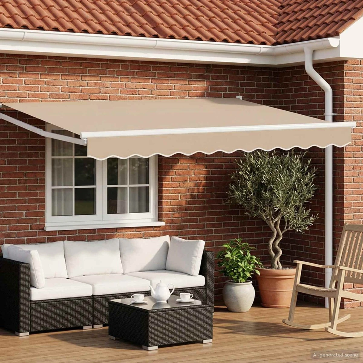 vidaXL Manuel udtrækkelig markise med LED, beige/hvid, 3,5 x 2,5 m
