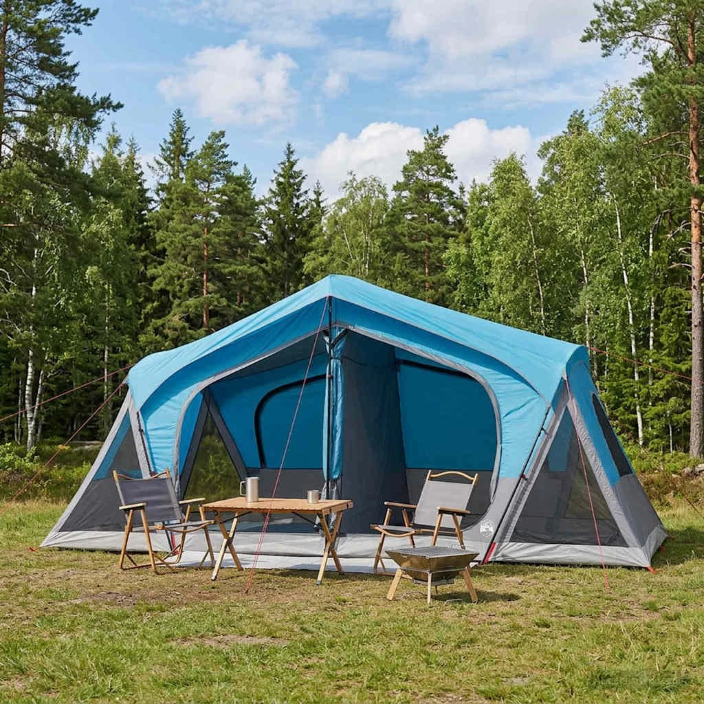 vidaXL Hyttetelt Blå 10-personers i Polyester og Stål
