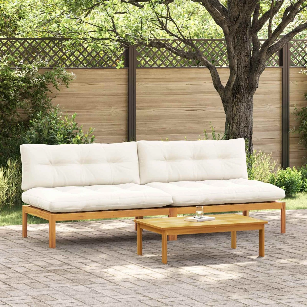 vidaXL Midter Sofa Enhed 2 stk. Akacietræ & Creme Hvid