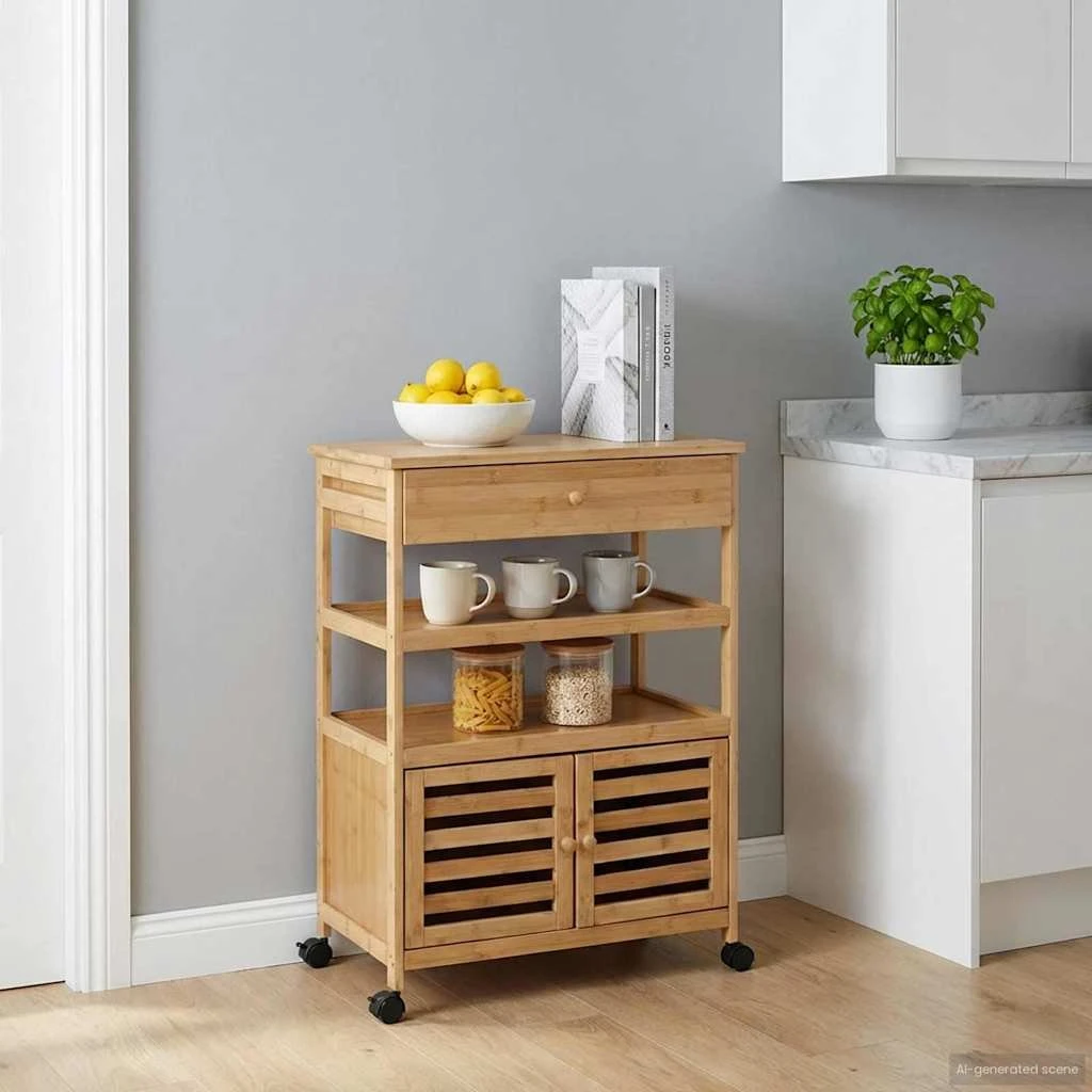 vidaXL Køkkenvogn i Bambus med Hjul, Naturfarvet 59,5 x 36 x 82 cm