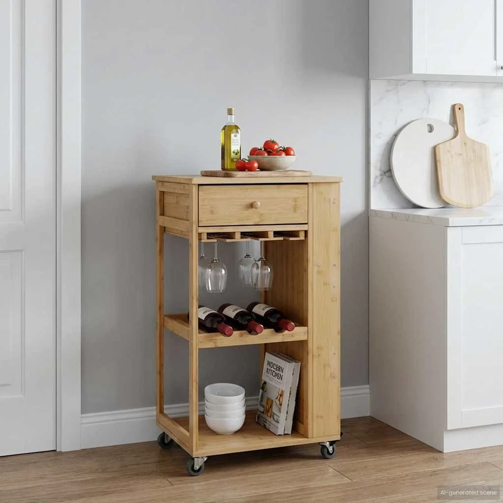 vidaXL Køkkenvogn i bambus med hjul - Naturfarvet 47,5 x 36 x 83 cm