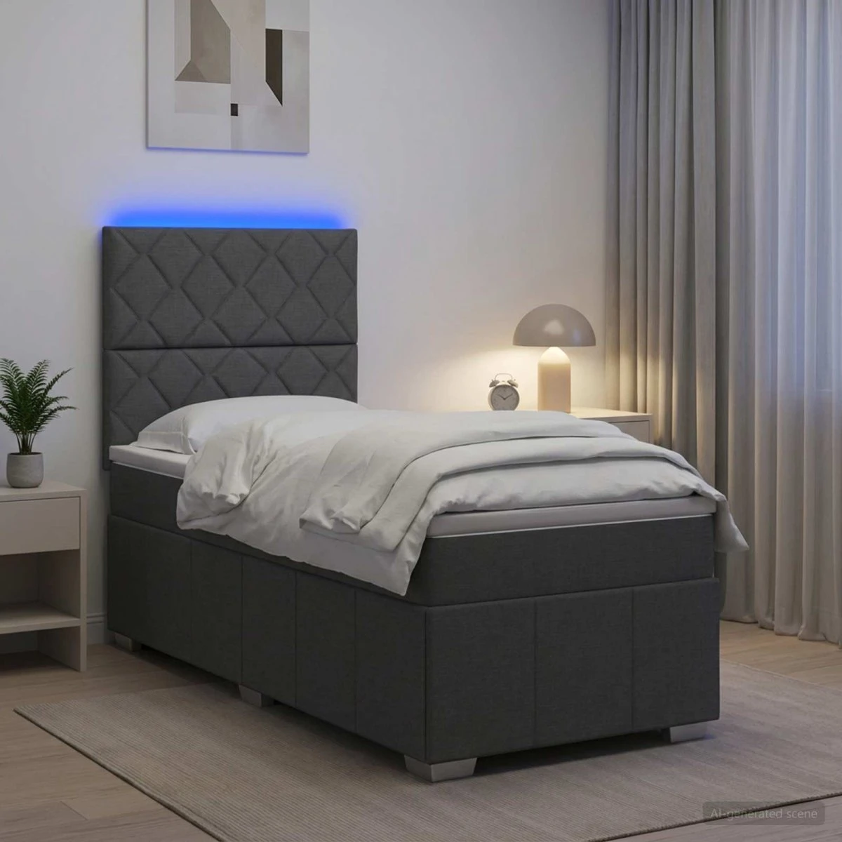 vidaXL LED Boksmadras Seng med Madrasser, Mørkegrå, 90 x 190 cm