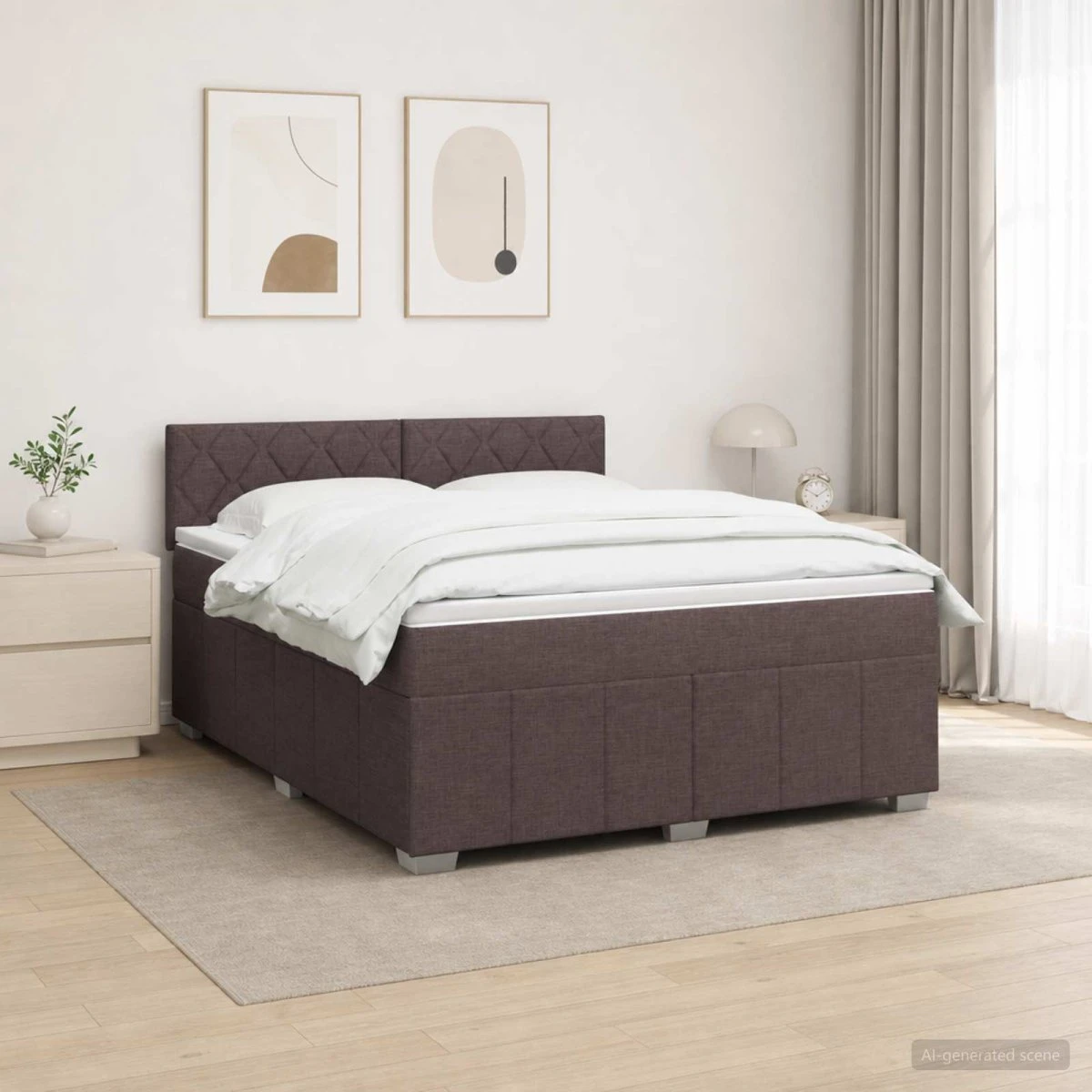 vidaXL LED Boxspringseng med madras, Mørk Brun, 180 x 200 cm