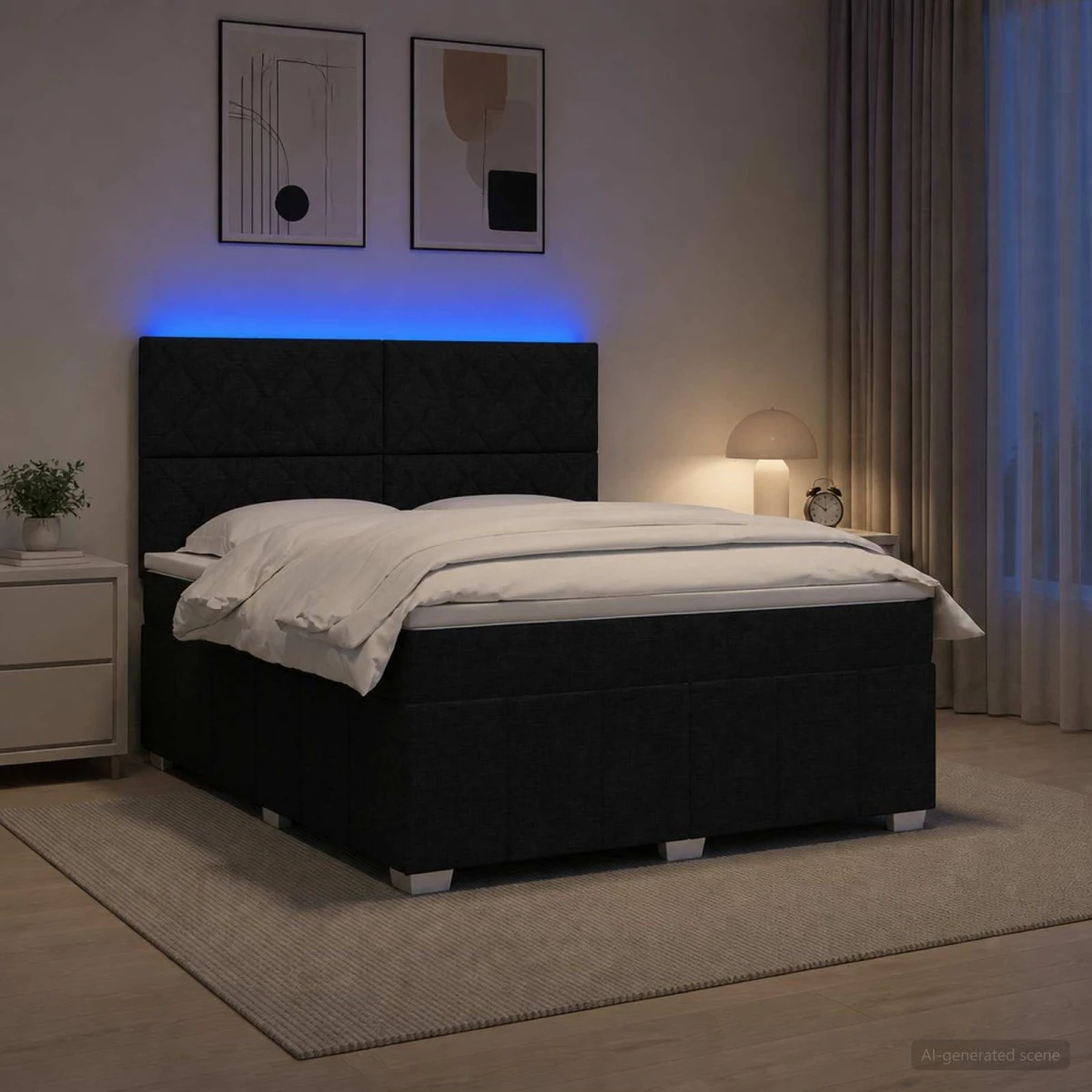 vidaXL LED Boksmadrasseng med madras, sort, 140 x 200 cm