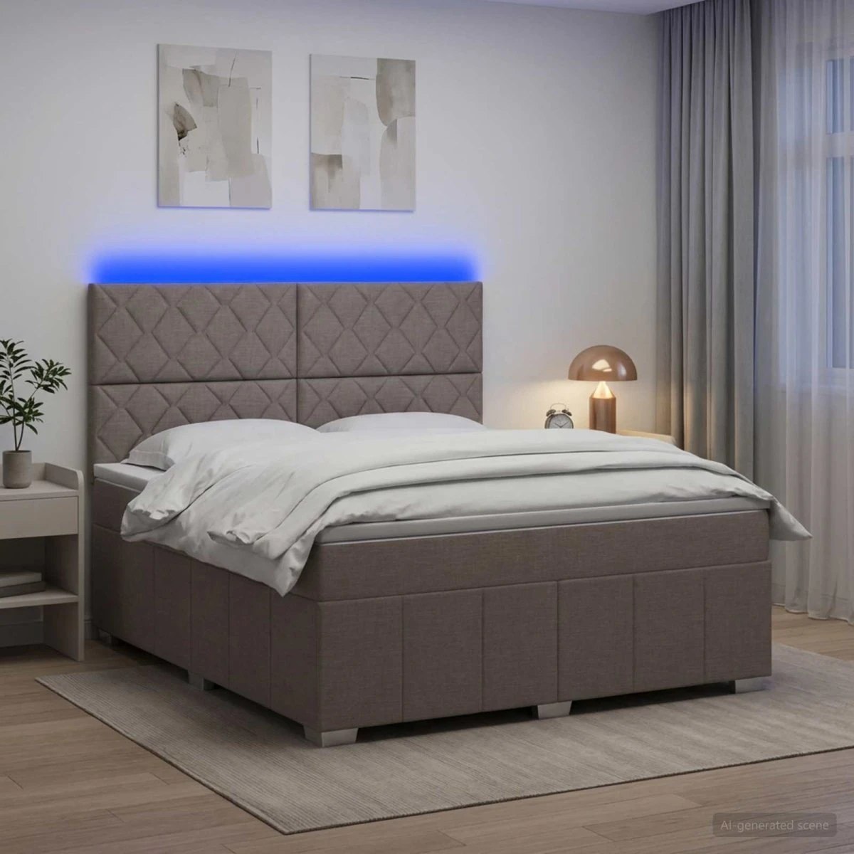 vidaXL LED Boksmadrasseng 140 x 190 cm - Gråbrun