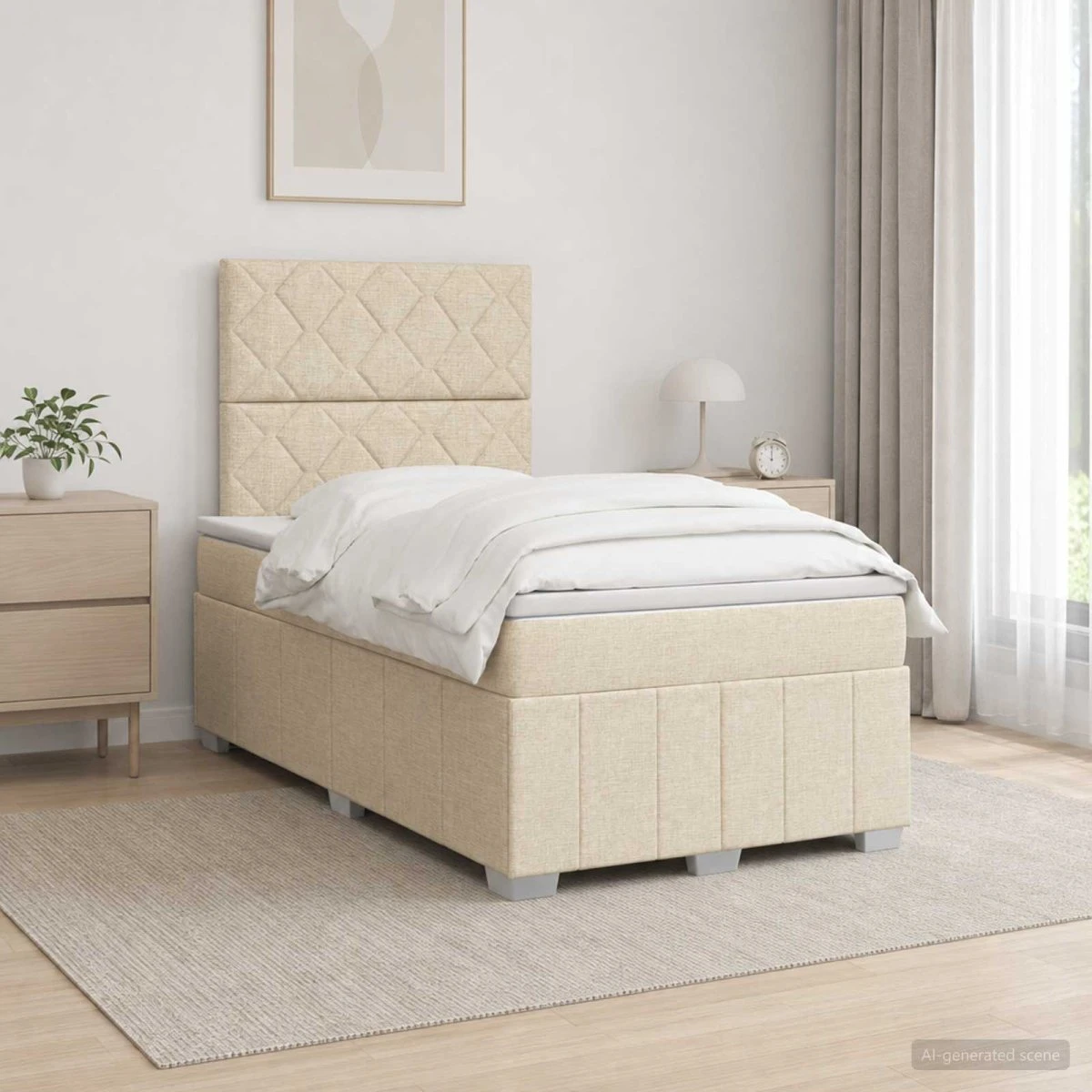 vidaXL LED Boxspringseng med madras, Cremefarvet, 120 x 190 cm