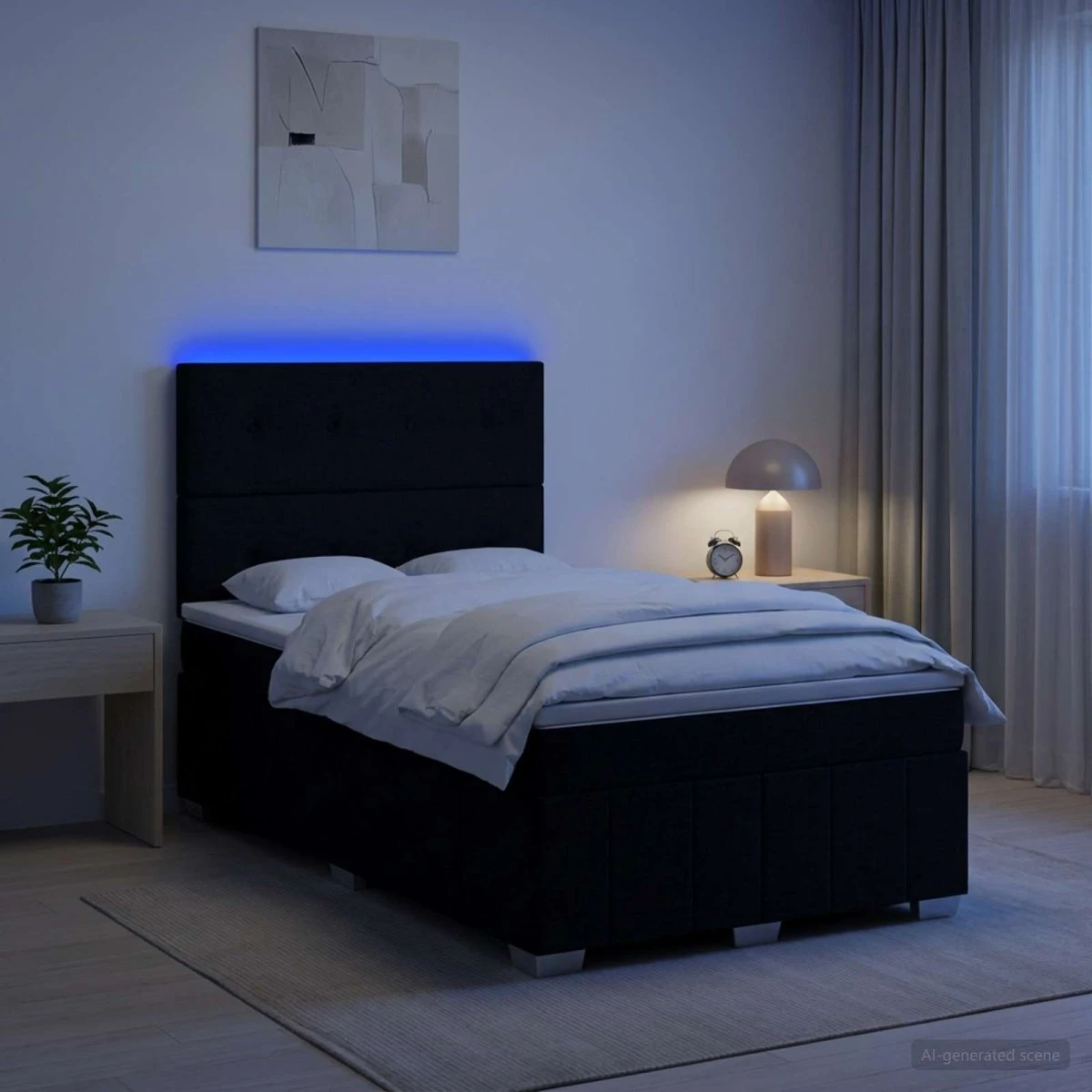 vidaXL LED Boxspringseng med madras, sort, 120 x 190 cm