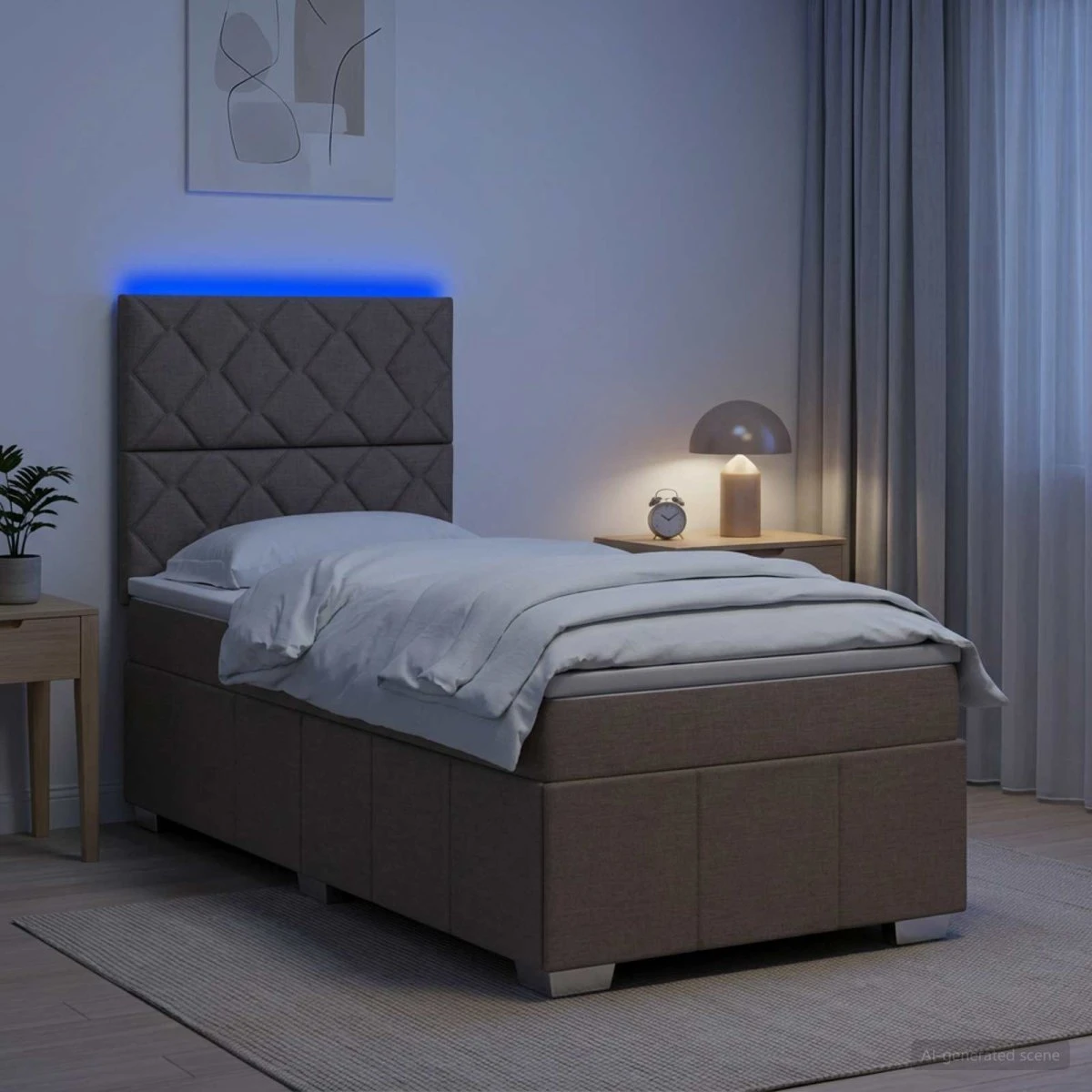 vidaXL LED Boxspringseng med madras, Gråbrun, 100 x 200 cm