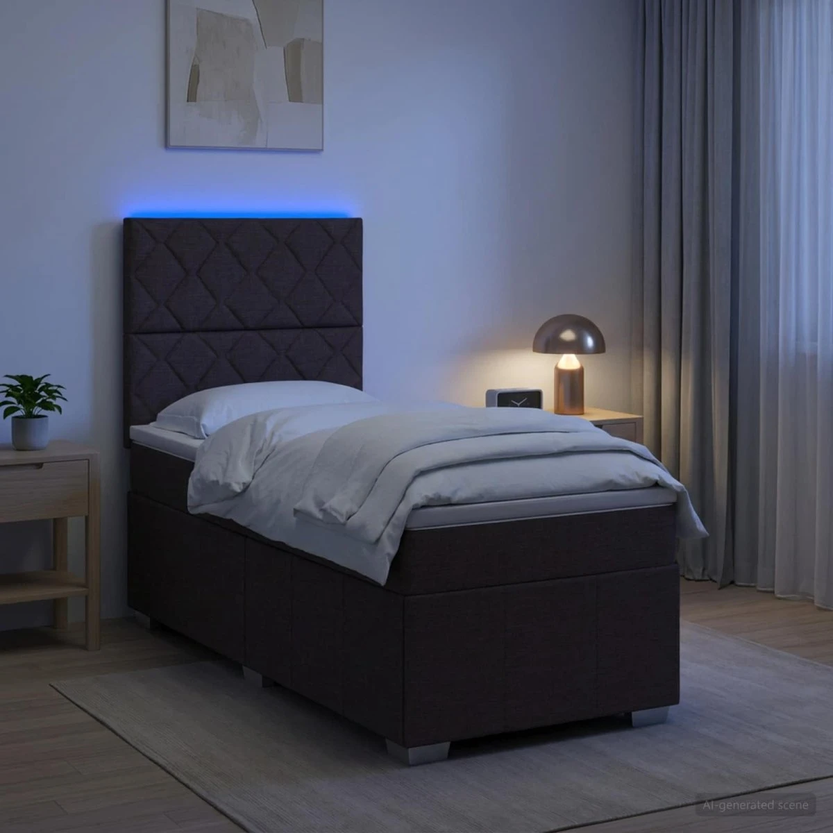vidaXL LED Boksmadrasseng med madras, 90x200 cm, Mørk Brun