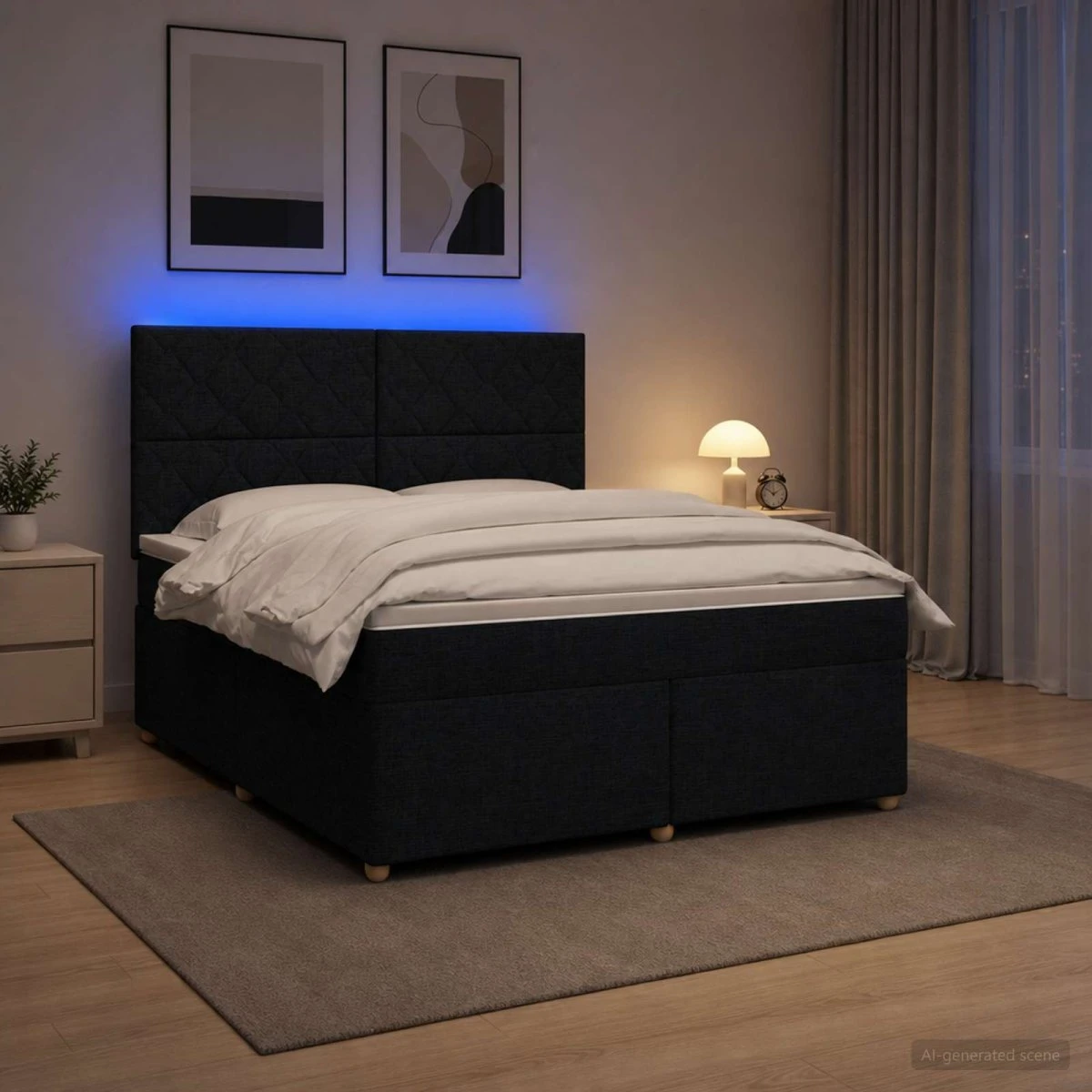 vidaXL Boxmadras med topmadras og hovedgærde, Sort, 140 x 200 cm