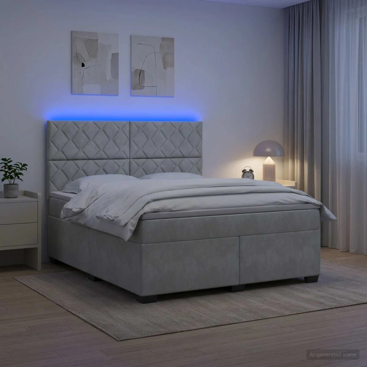 vidaXL Boxmadras med topmadras 180 x 200 cm Lysegrå Fløjl
