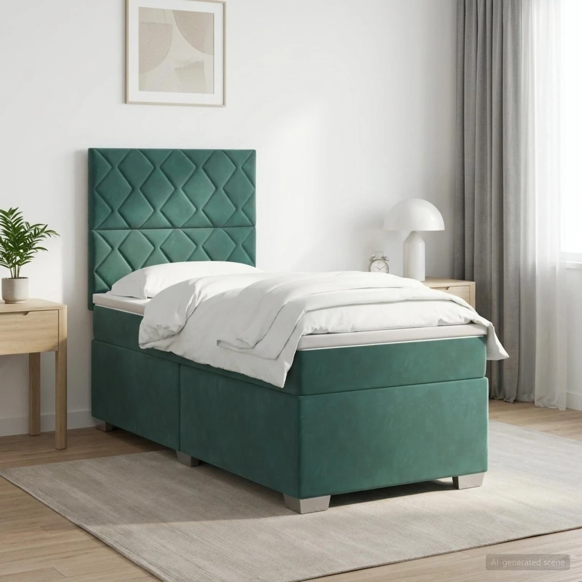 vidaXL Boxmadras med topmadras Mørkegrøn Fløjl 100 x 200 cm