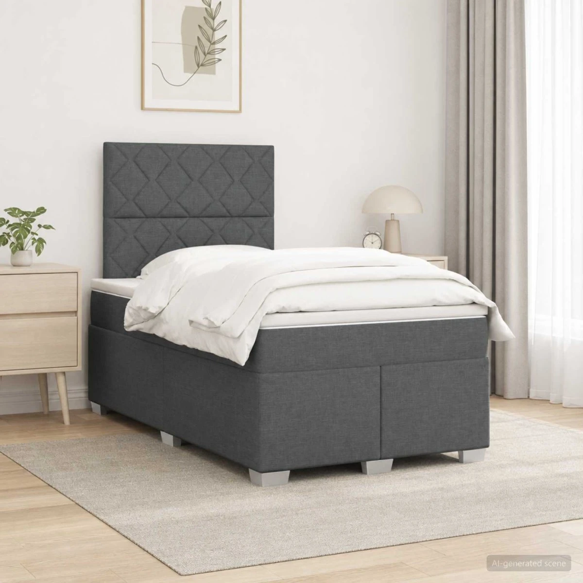 vidaXL Boxmadras med topmadras, LED & gavl, Mørkegrå 120x190 cm
