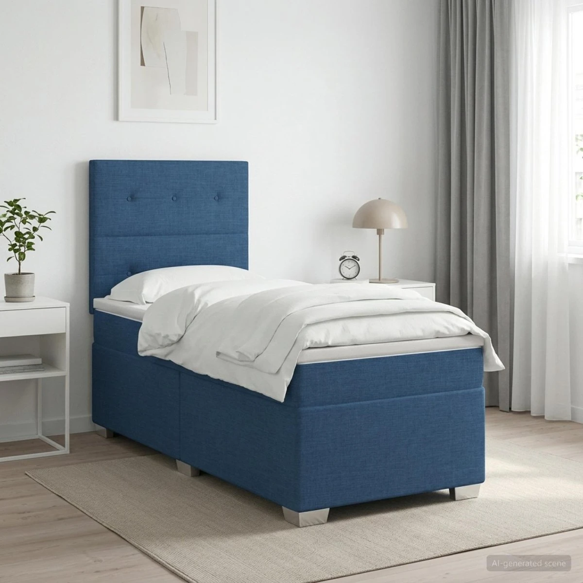vidaXL Boxmadras 90 x 200 cm med topmadras, gavl og LED - Blå