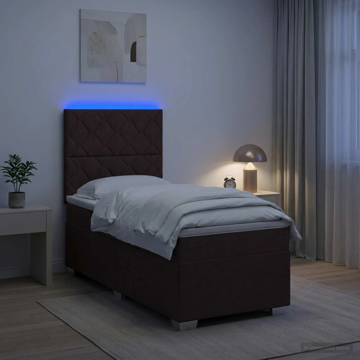 vidaXL Boxmadras med topmadras og LED - Mørk Brun 80x200 cm