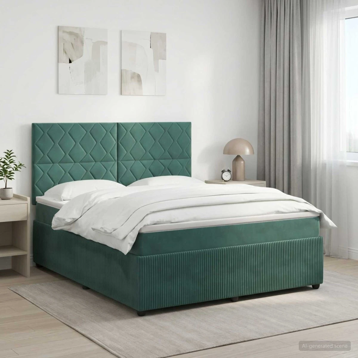 vidaXL Boxmadras med topmadras 160x200 cm Mørkegrøn Fløjl