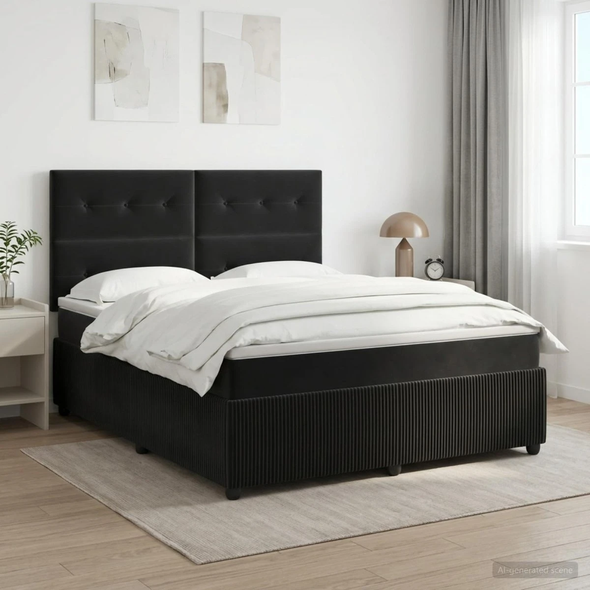 vidaXL Boxmadras med topmadras og hovedgærde - Sort 160x200 cm