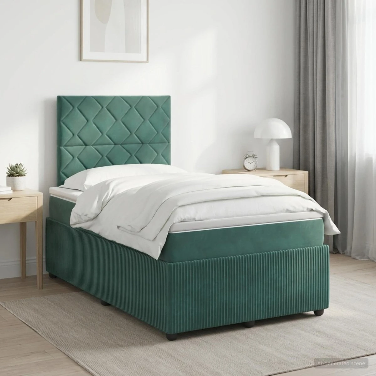 vidaXL Boxmadras med topmadras Mørkegrøn Fløjl 120 x 200 cm