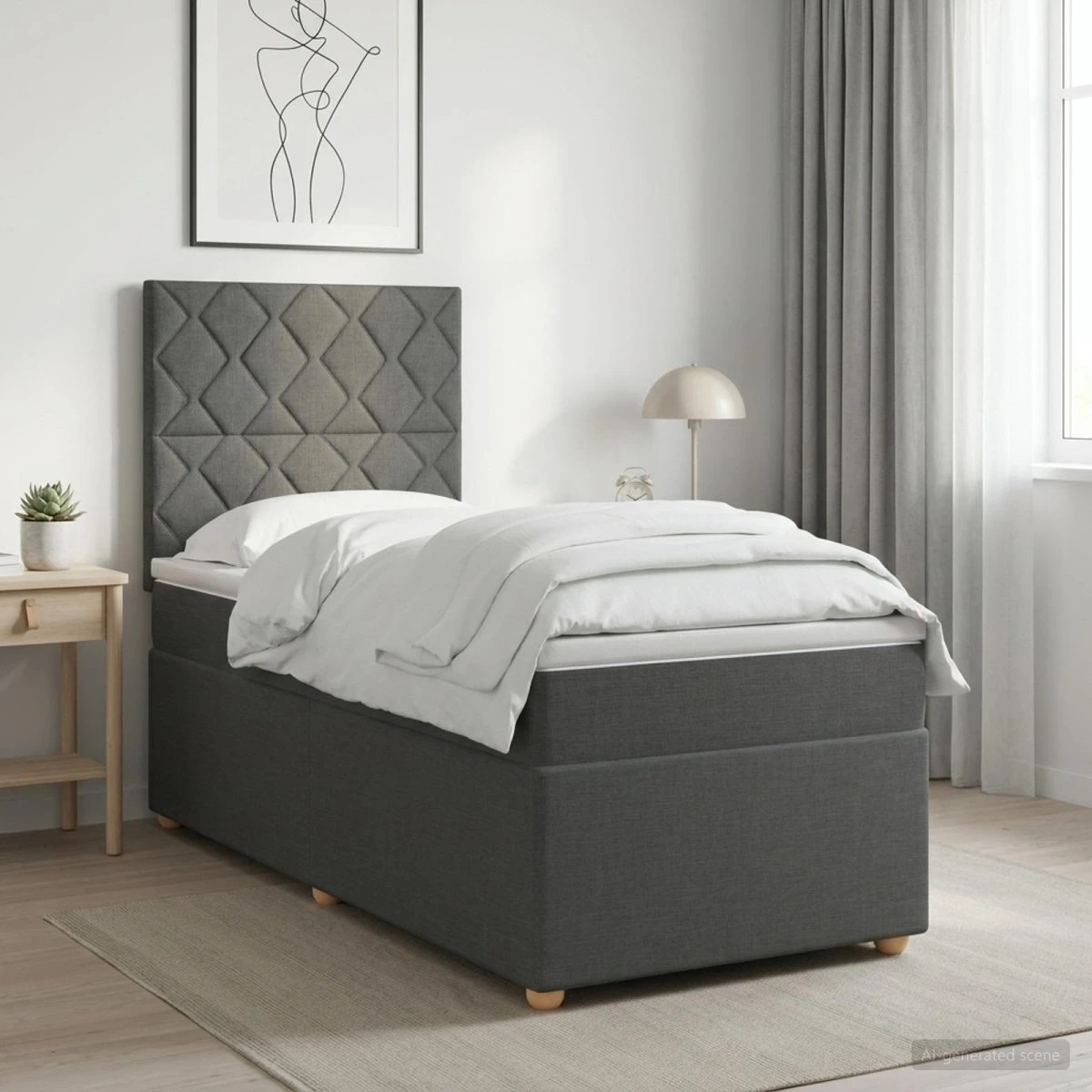 vidaXL Boxmadras med topmadras og hovedgærde - Mørkegrå 90x190 cm