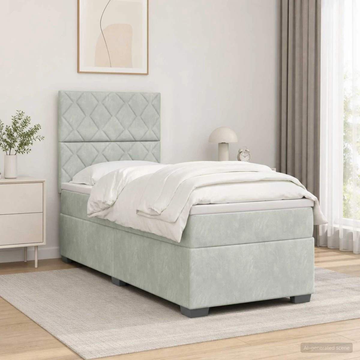 vidaXL Boxmadras med topmadras og hovedgærde - Lysegrå 90x190 cm