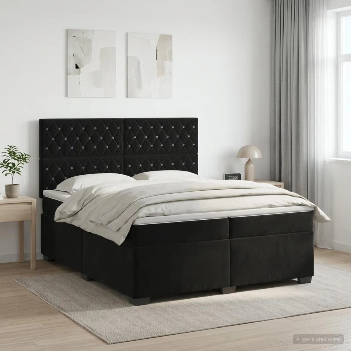 vidaXL Boxmadras med topmadras og hovedgærde, Sort, 200x200 cm