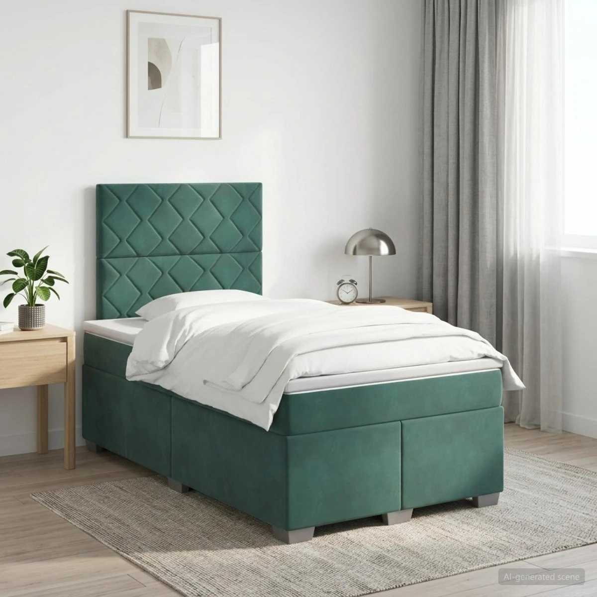 vidaXL Boxmadras med topmadras Mørkegrøn Fløjl 120 x 190 cm
