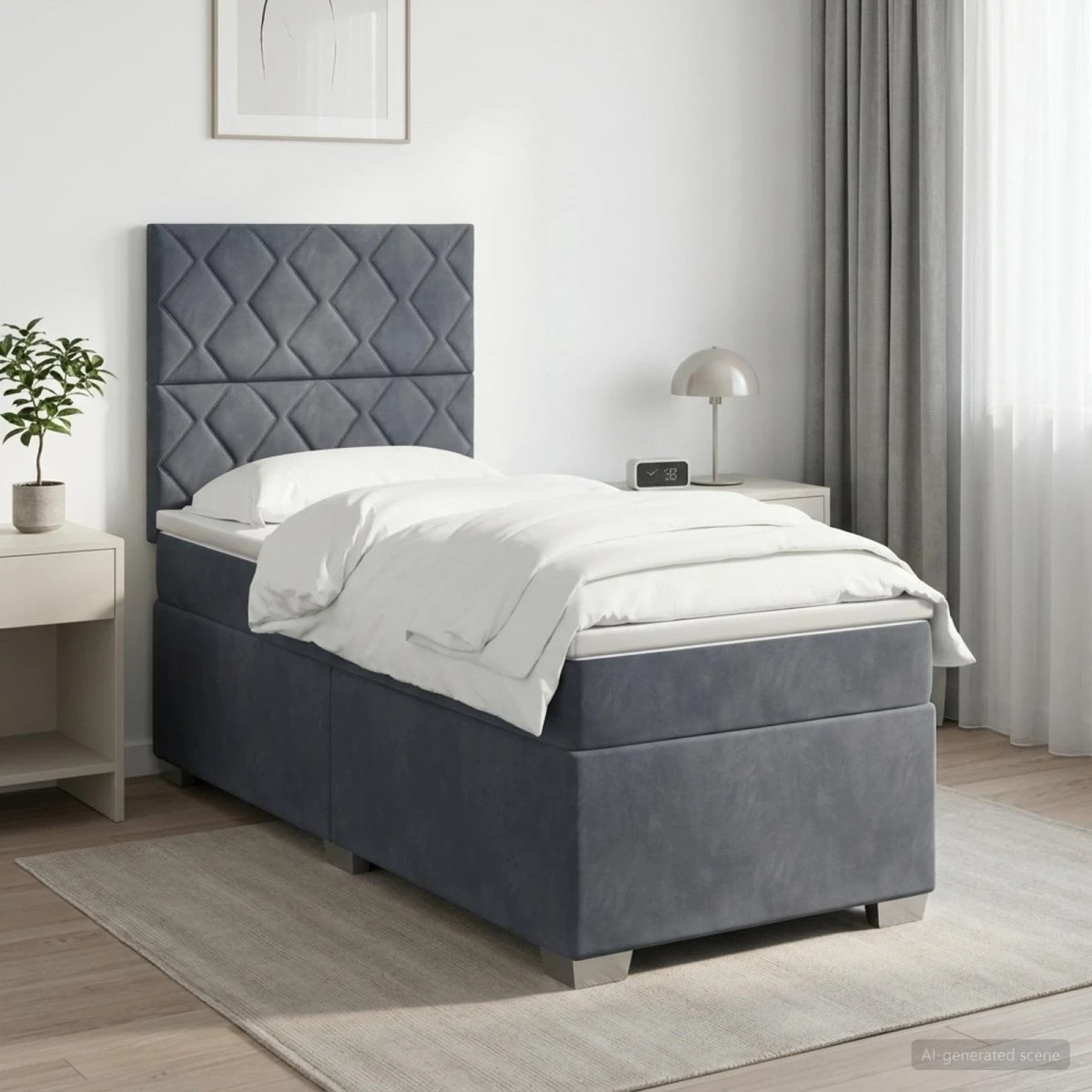 vidaXL Boxmadras med topmadras 90x200 cm Mørkegrå Fløjl