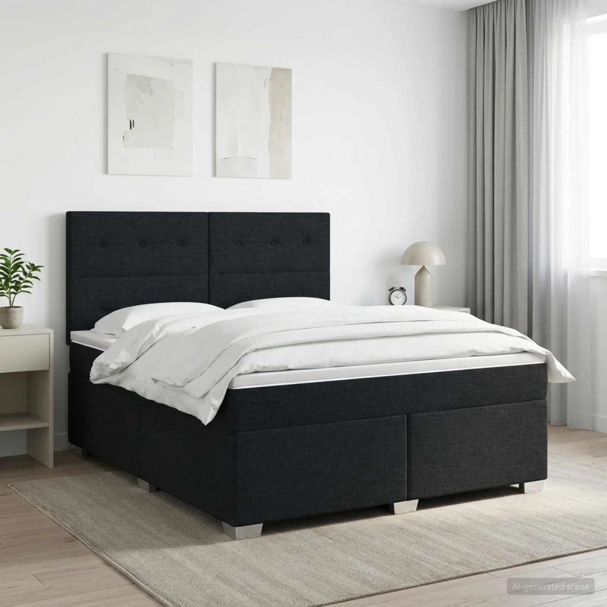 vidaXL Boxmadras med topmadras og hovedgærde - Sort 140x200 cm