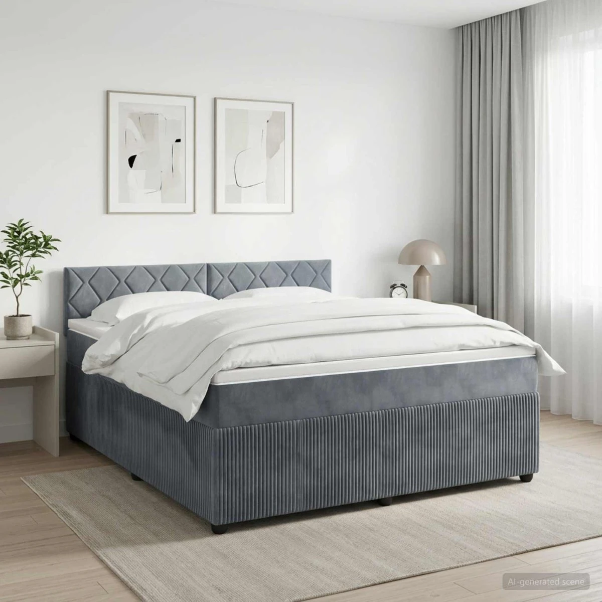 vidaXL Boksmadras med topmadras 160x200 cm Mørkegrå Fløjl