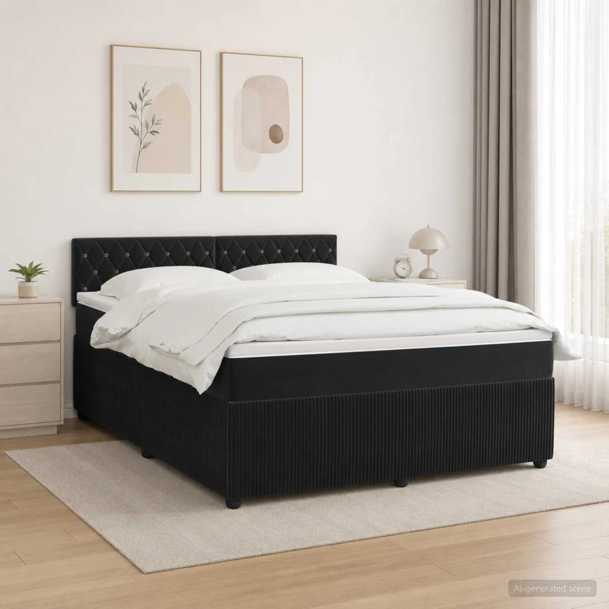 vidaXL Boxmadras med topmadras og hovedgærde, Sort, 160x200 cm