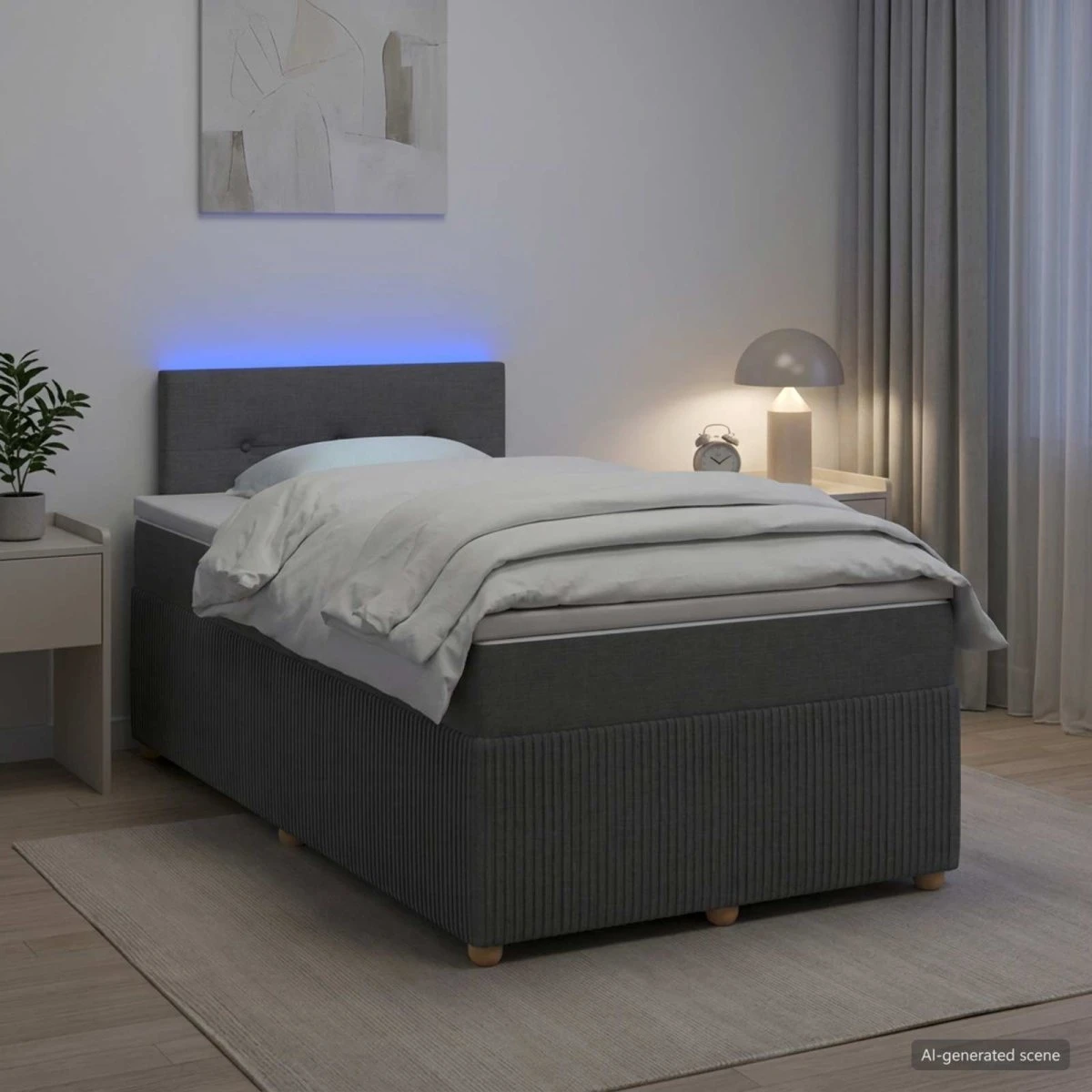 vidaXL Boksmadras med topmadras og LED - Mørkegrå 120 x 200 cm